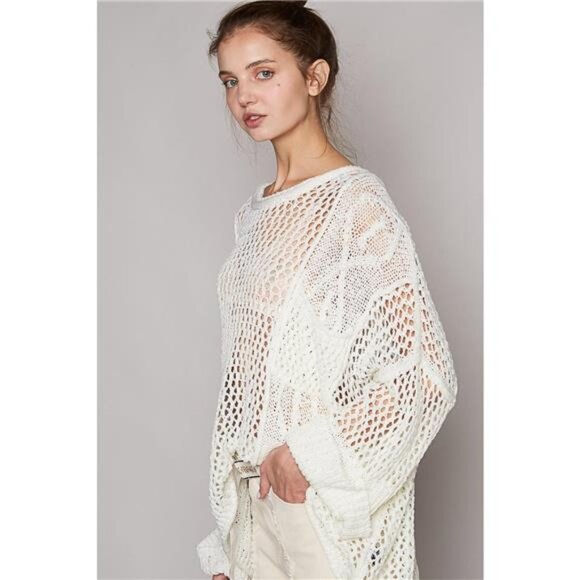 POL Openwork Long Sleeve Knit Cover Up - Picture 3 of 4
